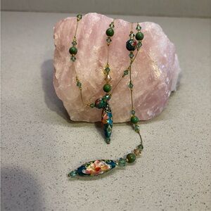 Vintage Cloisonné, Glass and Stone Beaded Open Lariat - early 2000’s